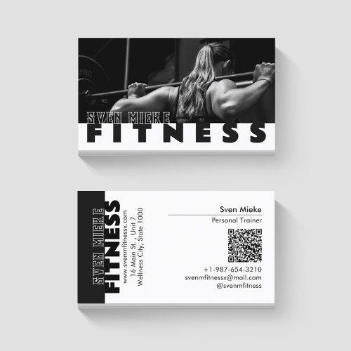 Woman Weightlifting Fitness Black White Business Card