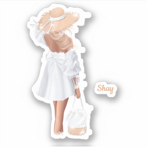 Woman White Dress Chic Modern Trendy Custom Cut Sticker