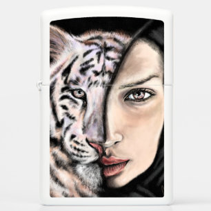 Woman White Tiger Zippo Lighter