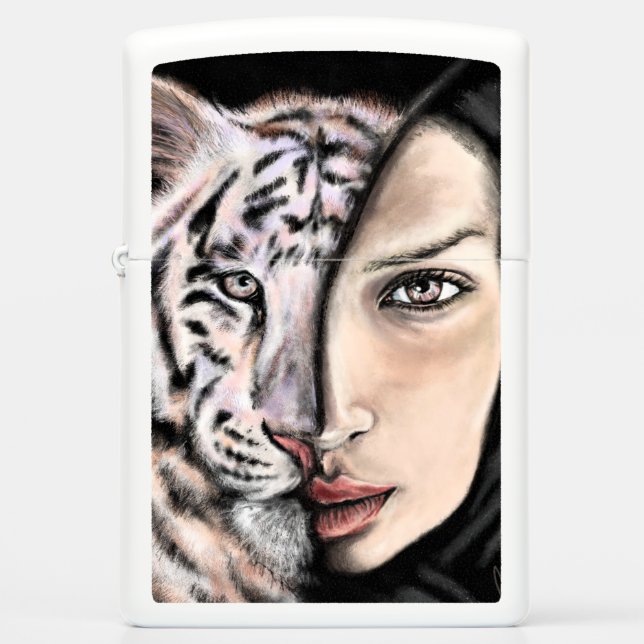 Woman White Tiger Zippo Lighter (Front)