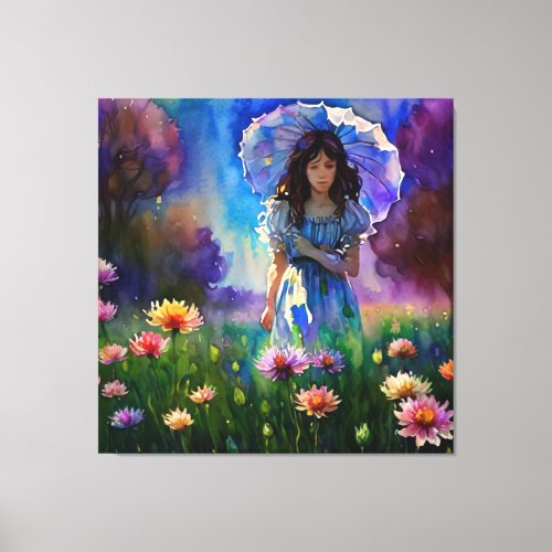   Woman Wild Flower Field AP56 parasol Canvas Print