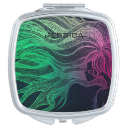 Woman Wild Neon Hair Cool Personalised Compact Mirror