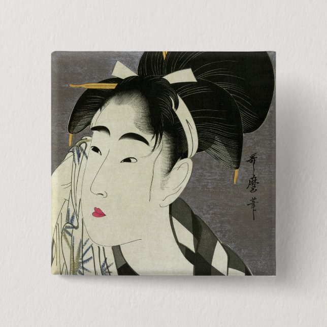 Woman Wiping Sweat Utamaro Fine Japanese Art Button (Front)