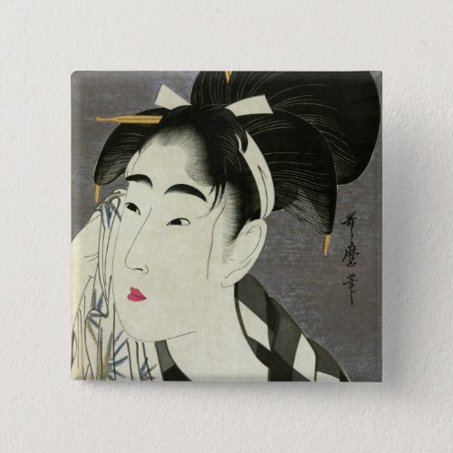 Woman Wiping Sweat Utamaro Fine Japanese Art Button