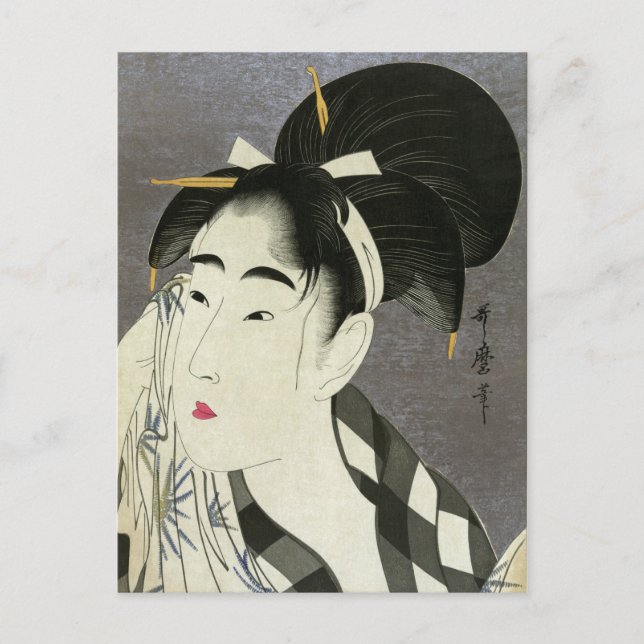 Woman Wiping Sweat Utamaro Fine Japanese Art Postcard (Front)