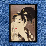 Woman Wiping Sweat Vintage Art Black Border Button