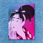 Woman Wiping Sweat Vintage Art Blue Pink Ombre Button
