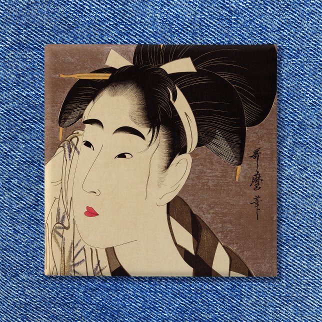 Woman Wiping Sweat Vintage Art Pinback Button (Woman Wiping Sweat Pinback Button)