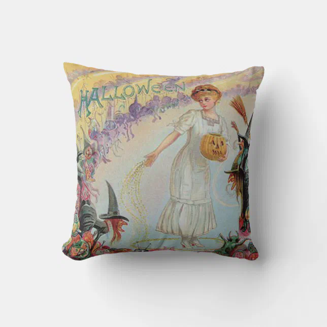 Woman Witch Goblin Jack O Lantern Pumpkin Throw Pillow | Zazzle