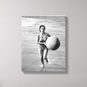 Woman with a Beach Ball Canvas Print