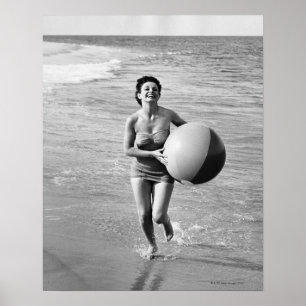 Woman with a Beach Ball Poster