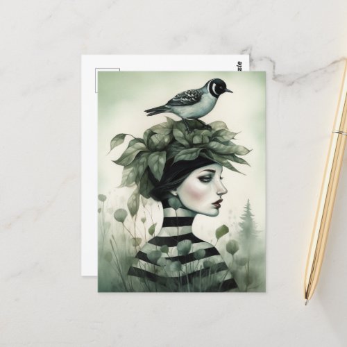 Woman with a Bird on Her Head Postcard