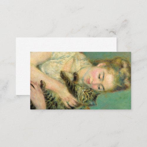 Woman with a Cat 1875 by Pierre_Auguste Renoir Business Card