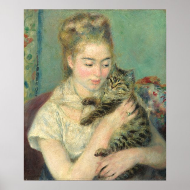 Woman with a Cat - Auguste Renoir Fine Art Poster (Front)