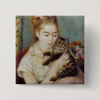 Woman with a Cat by Pierre-Auguste Renoir Button