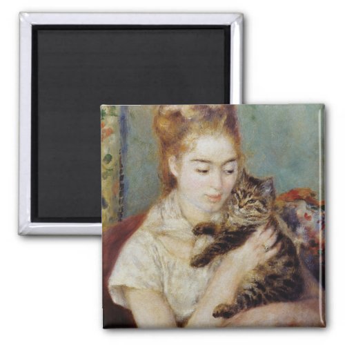 Woman with a Cat by Pierre_Auguste Renoir Magnet