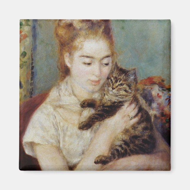 Woman with a Cat by Pierre-Auguste Renoir Magnet (Front)
