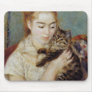 Woman with a Cat by Pierre-Auguste Renoir Mouse Pad