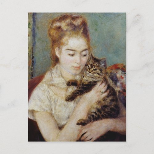 Woman with a Cat by Pierre_Auguste Renoir Postcard