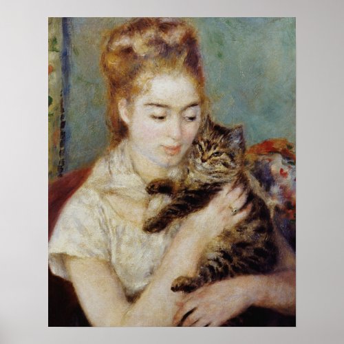 Woman with a Cat by Pierre_Auguste Renoir Poster