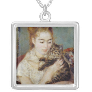 Woman with a Cat by Pierre-Auguste Renoir Silver Plated Necklace