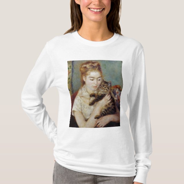 Woman with a Cat by Pierre-Auguste Renoir T-Shirt (Front)