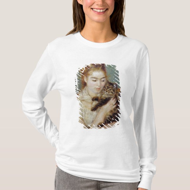 Woman with a Cat by Pierre-Auguste Renoir T-Shirt (Front)