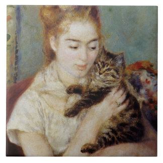 Woman with a Cat by Pierre-Auguste Renoir Tile