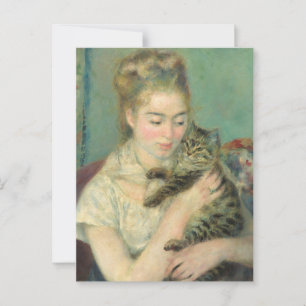 Woman with a Cat by Renoir Impressionist Art Postcard