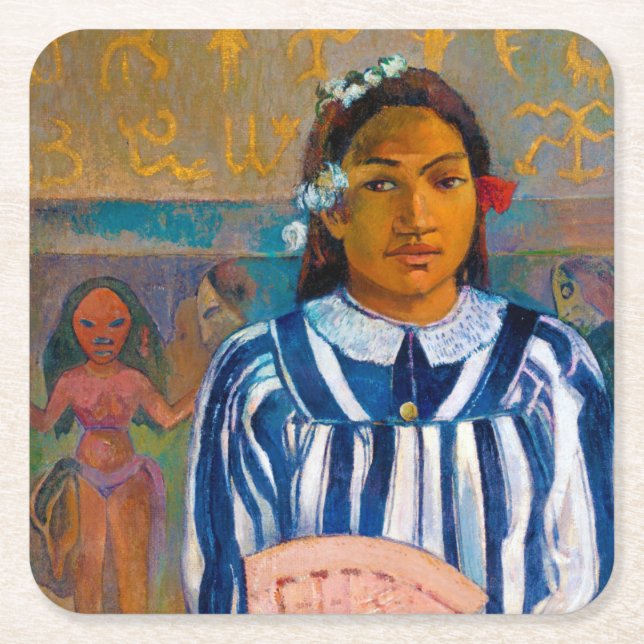 Woman with A Fan, Gauguin Square Paper Coaster (Front)