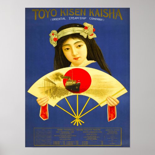 Woman With a Fan Vintage Japanese Poster