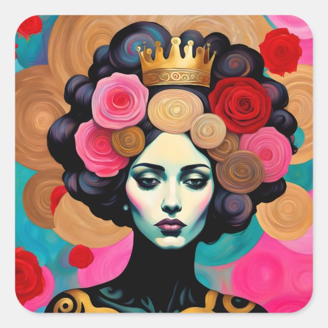 Woman With a Gold Crown Square Sticker (Front)