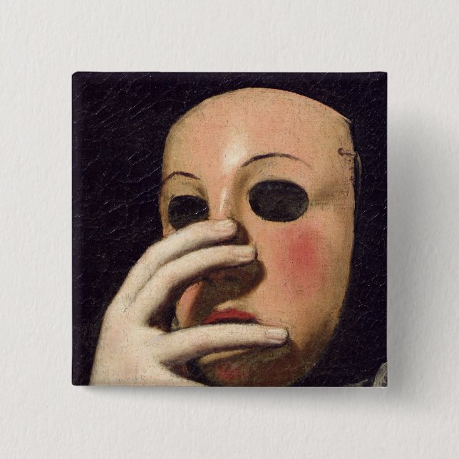 Woman with a Mask Pinback Button (Front)