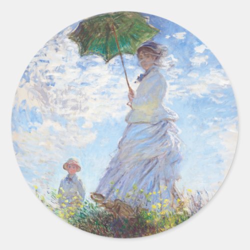 Woman with a Parasol by Claude Monet Classic Round Sticker