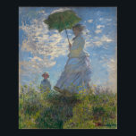 Woman with a Parasol by Claude Monet Poster<br><div class="desc">Woman with a Parasol - Madame Monet and Her Son by Claude Monet, oil on canvas 1875, is a painting of a woman in a white dress holding an umbrella over her head upon the top of a hill covered in grass and wildflowers, backlit against a brilliant blue sky and...</div>
