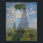 Woman with a Parasol by Claude Monet Poster<br><div class="desc">Woman with a Parasol - Madame Monet and Her Son by Claude Monet, oil on canvas 1875, is a painting of a woman in a white dress holding an umbrella over her head upon the top of a hill covered in grass and wildflowers, backlit against a brilliant blue sky and...</div>