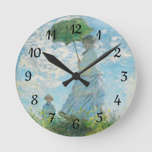 Woman with a Parasol Claude Monet Round Clock