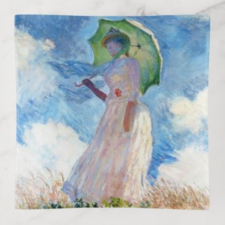 Woman with a Parasol  Claude Monet vibrant art Trinket Trays