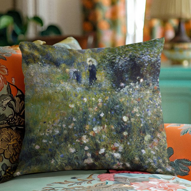 Woman with a Parasol in a Garden (1875), Renoir  Throw Pillow (Creator Uploaded)