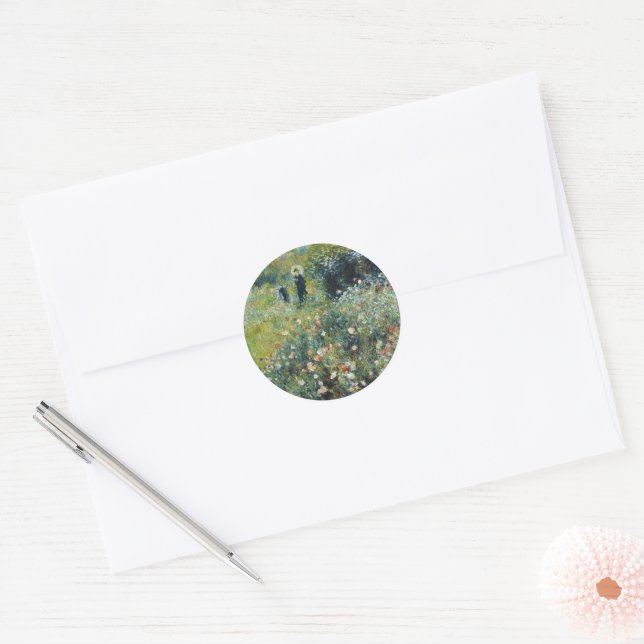 Woman with a Parasol in a Garden by Auguste Renoir Classic Round Sticker (Envelope)