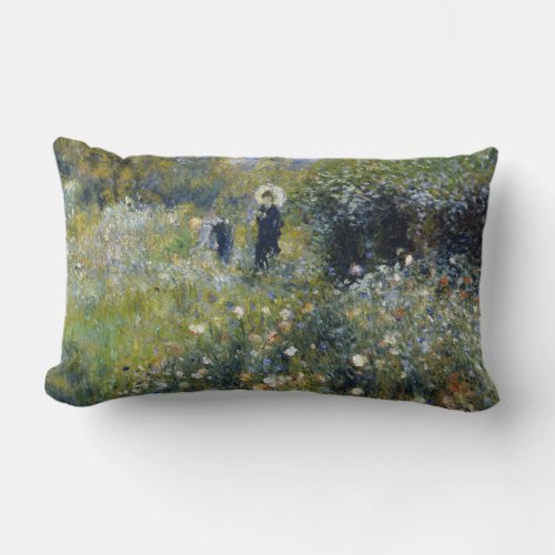 Woman with a Parasol in a Garden by Auguste Renoir Lumbar Pillow
