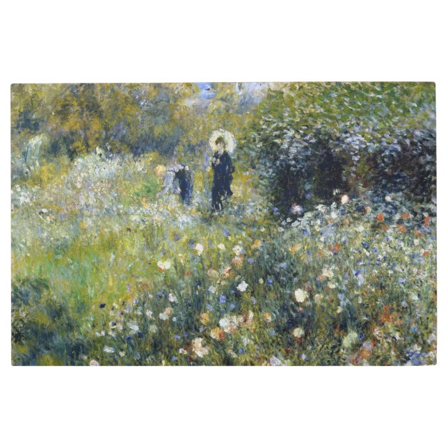 Woman with a Parasol in a Garden by Auguste Renoir Metal Print (Front)