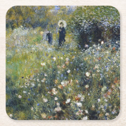 Woman with a Parasol in a Garden by Auguste Renoir Square Paper Coaster