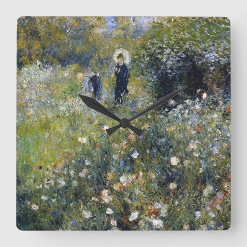 Woman with a Parasol in a Garden by Auguste Renoir Square Wall Clock
