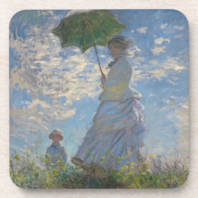 Woman with a Parasol - Madame Monet and Her Son Beverage Coaster (Front)