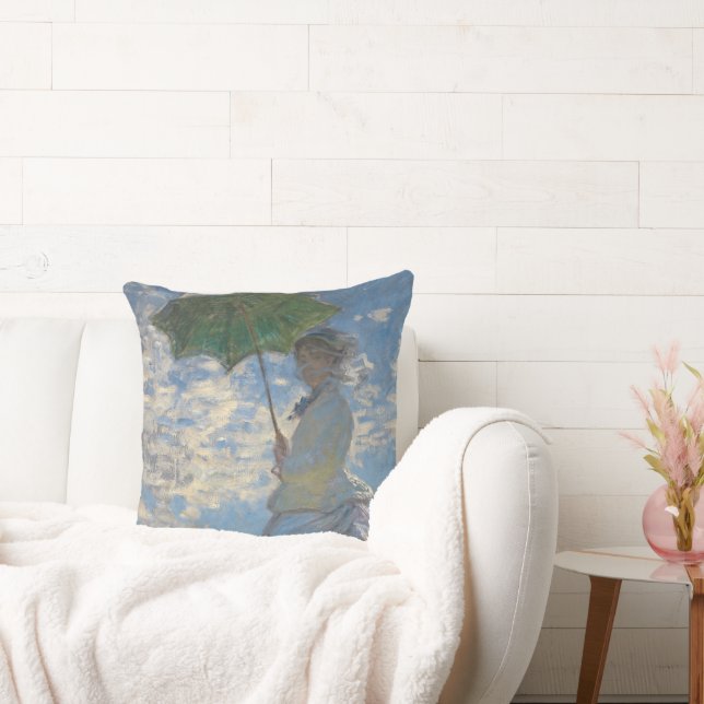 Woman with a Parasol - Madame Monet and Her Son Throw Pillow (Couch)