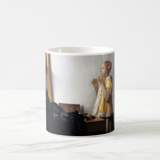 Woman with a Pearl Necklace, Johannes Vermeer Coffee Mug (Center)