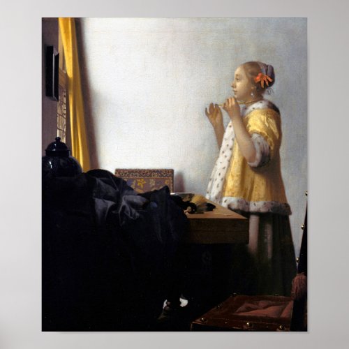 Woman with a Pearl Necklace Johannes Vermeer Poster