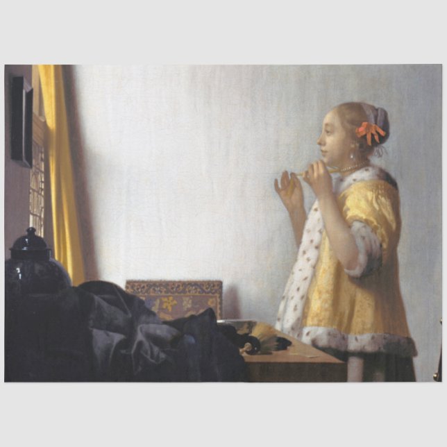 Woman with a Pearl Necklace, Johannes Vermeer Tissue Paper (Front)