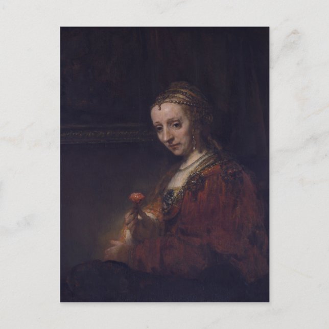 Woman with a Pink Carnation by Rembrandt van Rijn Postcard (Front)